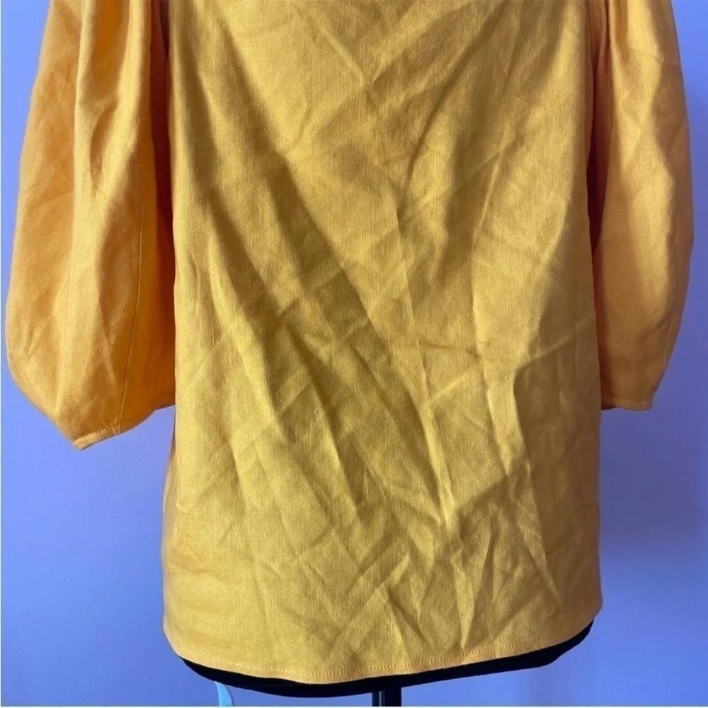 Cult Gaia- Orange Open Aurel Stretch Linen Front-Tie Puff-Sleeve Top Size Small
